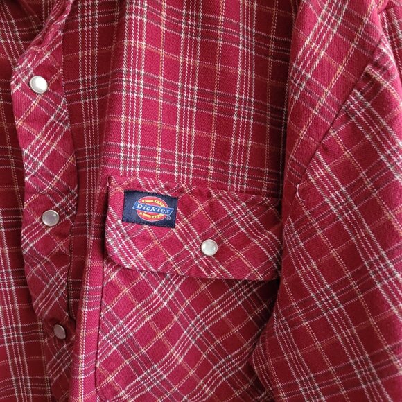 Dickies Flannel Shirt Mens Large Red Plaid Button Up Pearl Snap Pockets - Picture 4 of 9